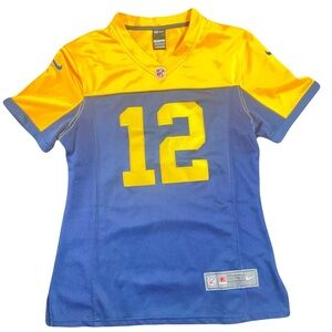 Green Bay Packers Aaron Roger’s Nike Yellow and Blue Sports Jerseys